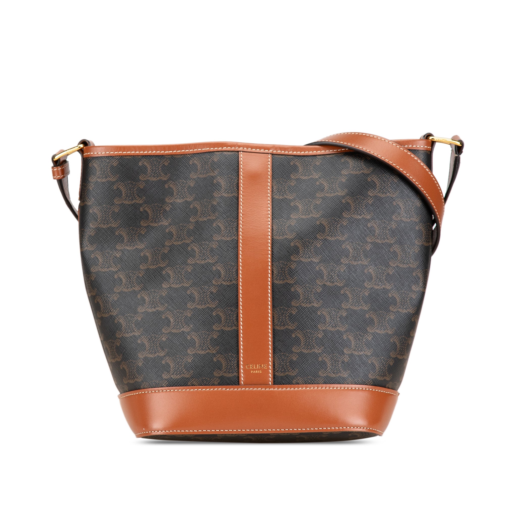 Celine | Pre-Owned Small Triomphe Coated Canvas Bucket Bag | Brown