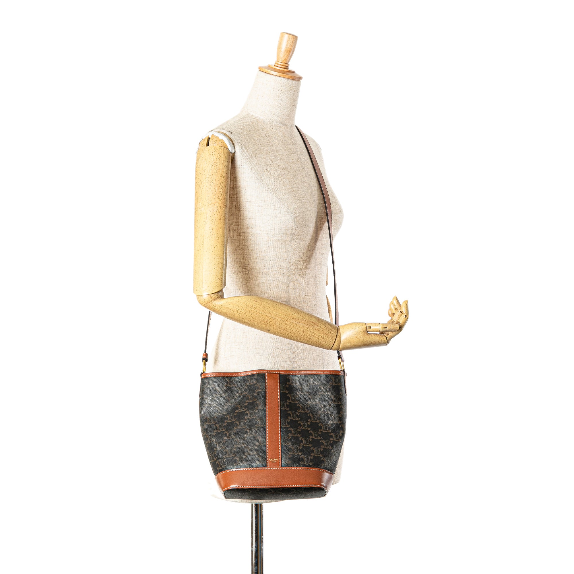Celine | Pre-Owned Small Triomphe Coated Canvas Bucket Bag | Brown