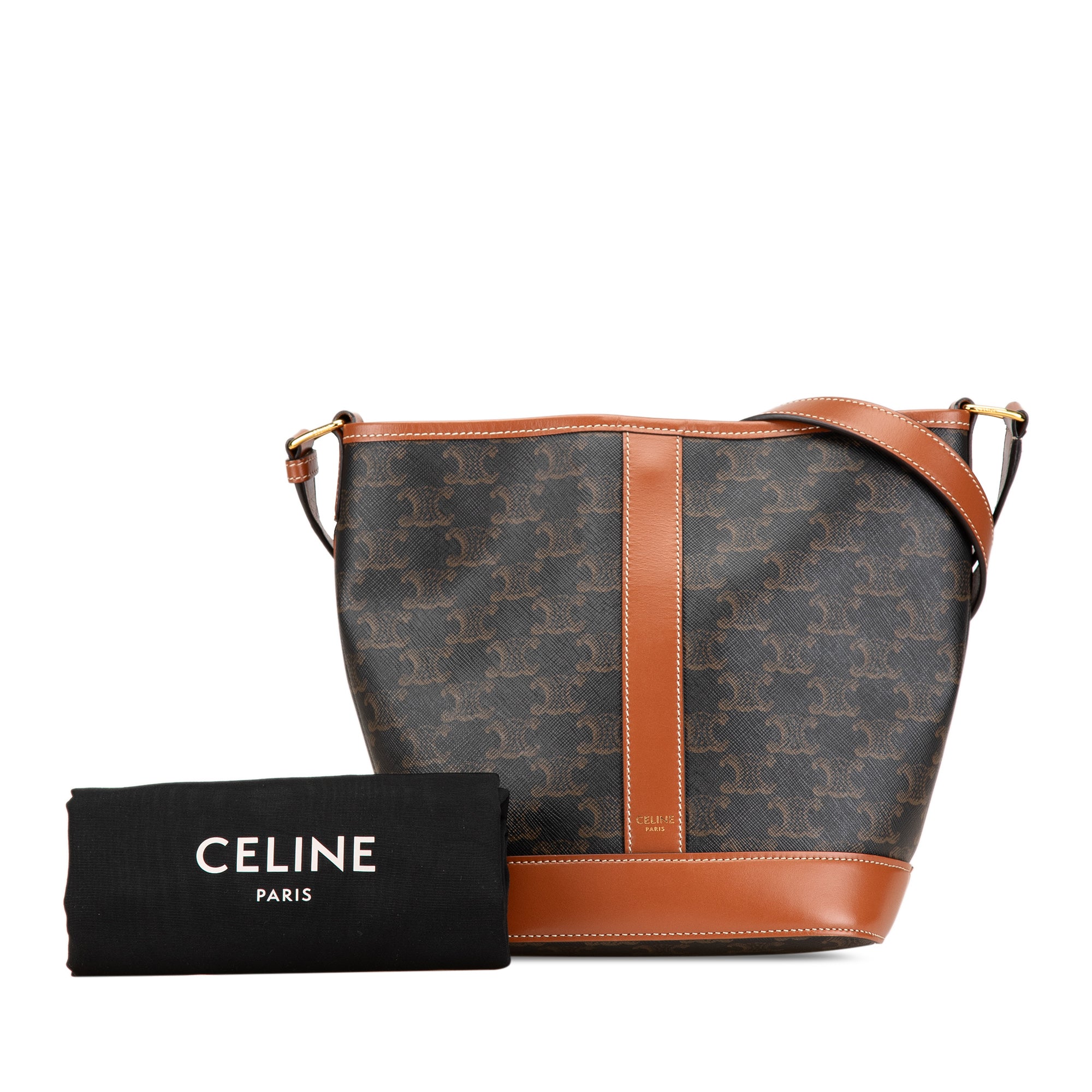 Celine | Pre-Owned Small Triomphe Coated Canvas Bucket Bag | Brown