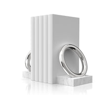 Ring Bookends | Silver-Plated Stainless Steel | Italian Carrara Marble | Set of 2