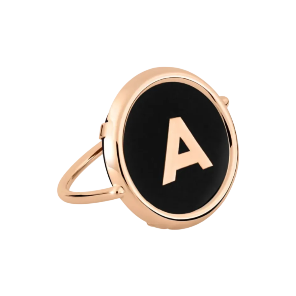 A | Initial Onyx Disc Ring | 18K Rose Gold
