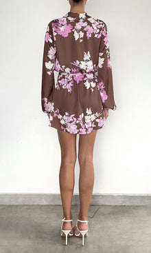 Rococo Sand | Alfy Polyster Satin Lycra Mini Dress With Detachable Belt | Brown Pink