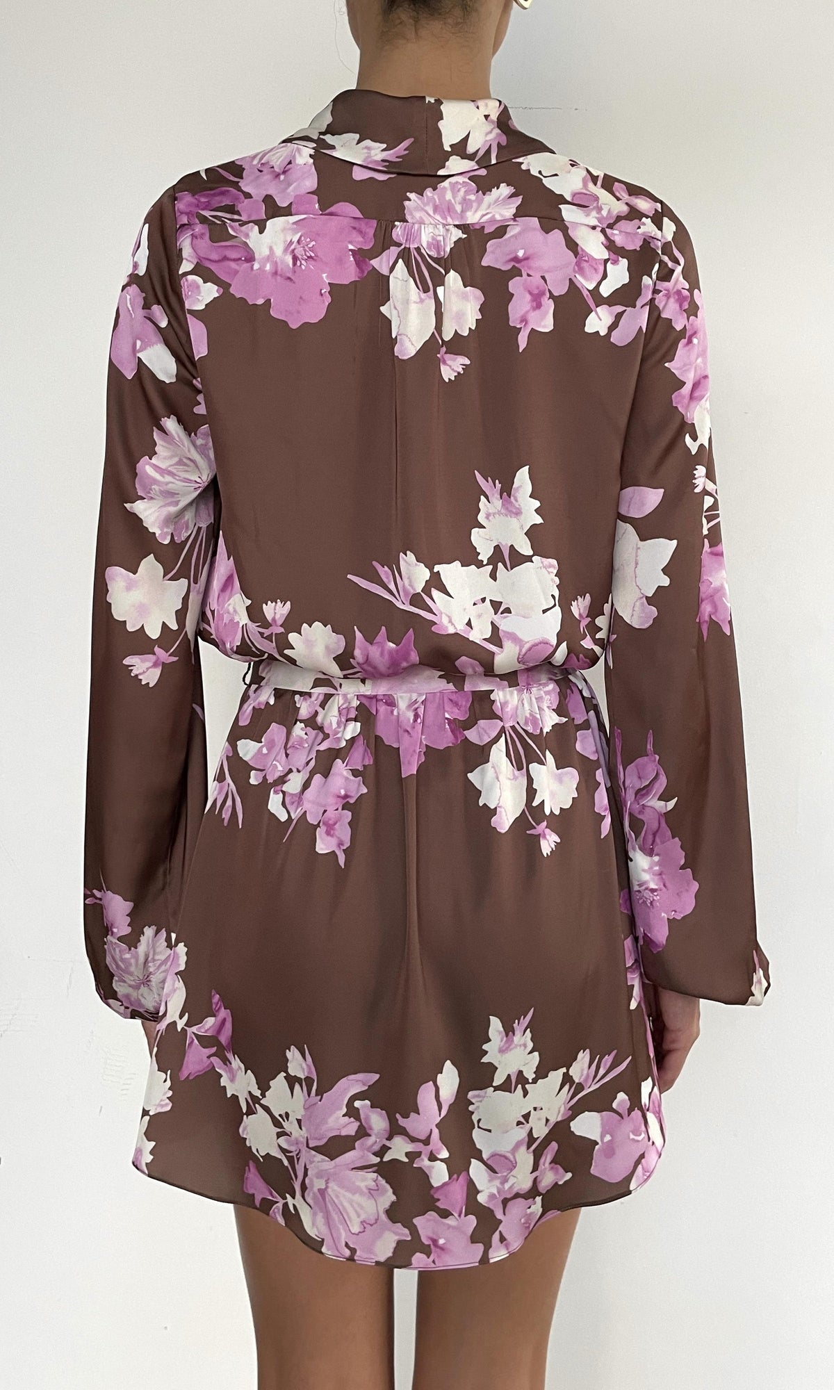 Rococo Sand | Alfy Polyster Satin Lycra Mini Dress With Detachable Belt | Brown Pink