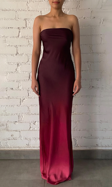 Rococo Sand | Alfy Polyster Satin Lycra Strapless Maxi Dress | Wine
