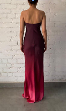 Rococo Sand | Alfy Polyster Satin Lycra Strapless Maxi Dress | Wine
