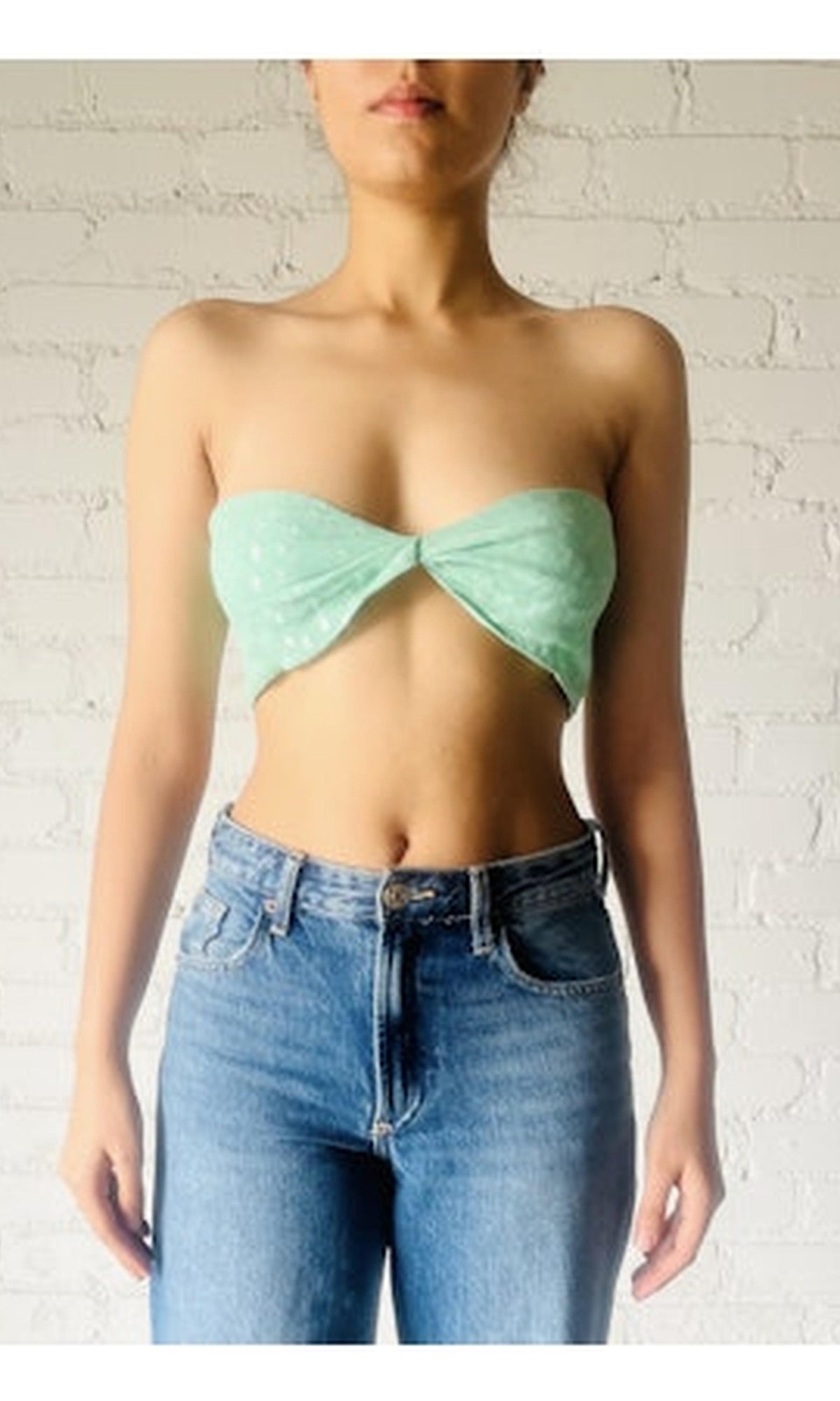 Womens | Aria Viscose Georgette Lurex Dobby Bandeau | Aqua