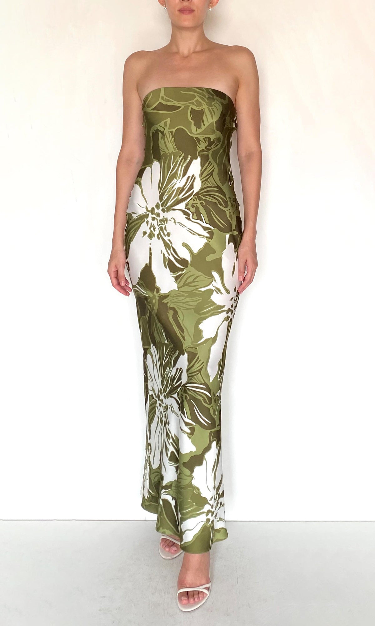 Womens | Avo Viscose Satin Strapless Maxi Dress | Green