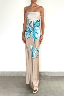 Long Dress | Beige/Blue