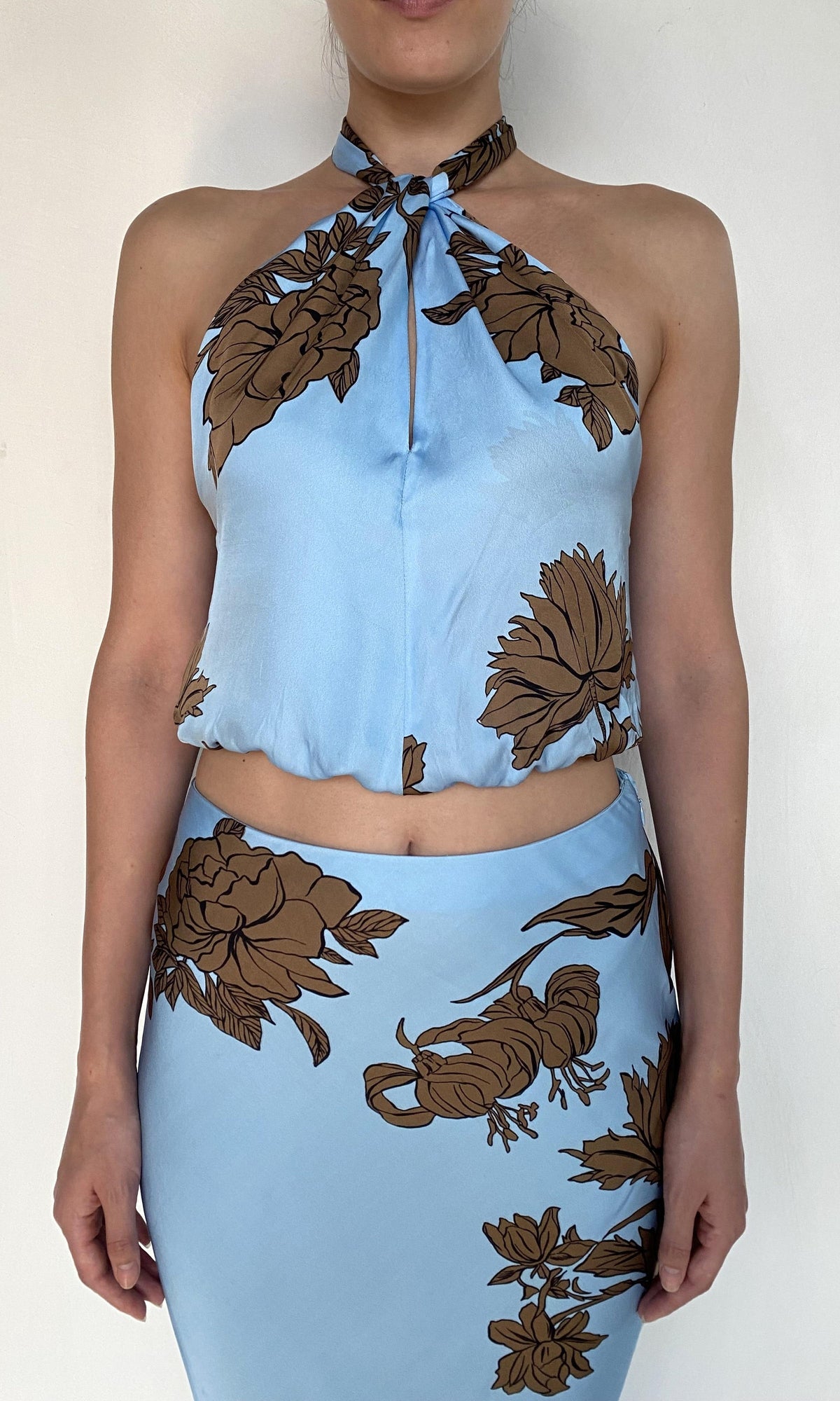 Womens | Cady Viscose Satin Blouson Top With Back Ties | Blue