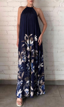 Womens | Cai Viscose Natural Crepe Flared Maxi Dress | Navy