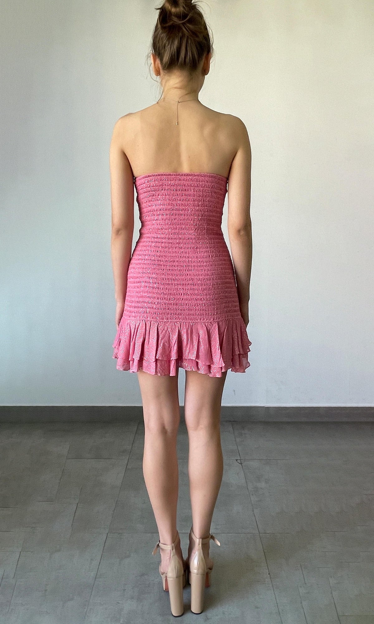 Womens | Cari Viscose Georgette Lurex Short Dress | Pink