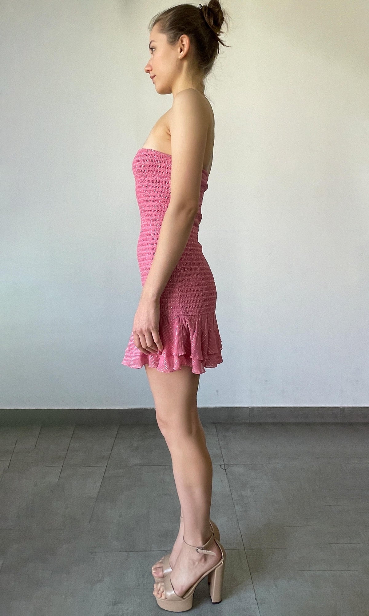 Womens | Cari Viscose Georgette Lurex Short Dress | Pink