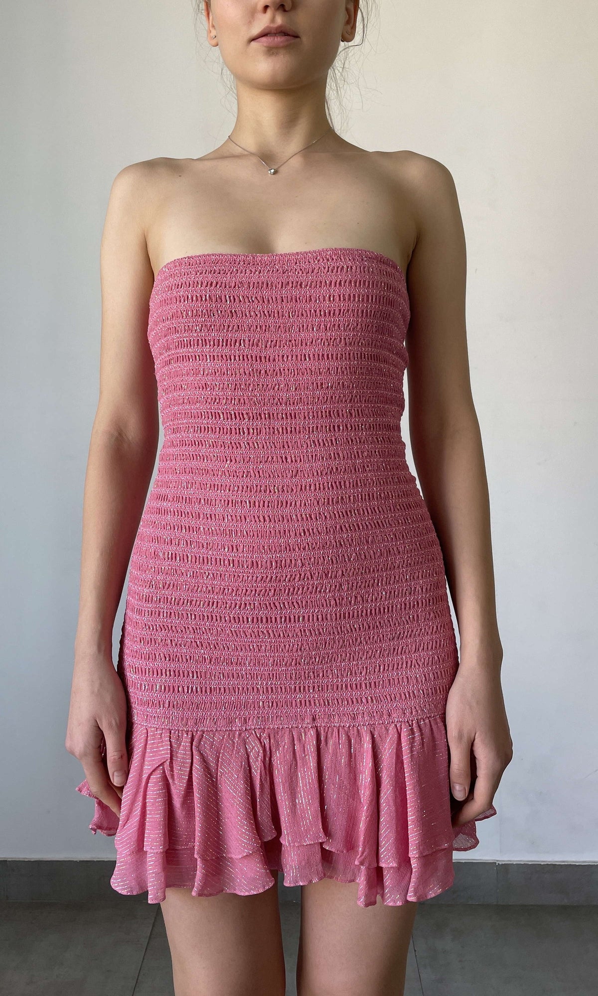 Womens | Cari Viscose Georgette Lurex Short Dress | Pink