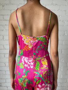 Viscose Satin Long Dress | Pink/Multi