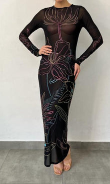 Womens | Chris Nylon Powermesh Long Dress | Black