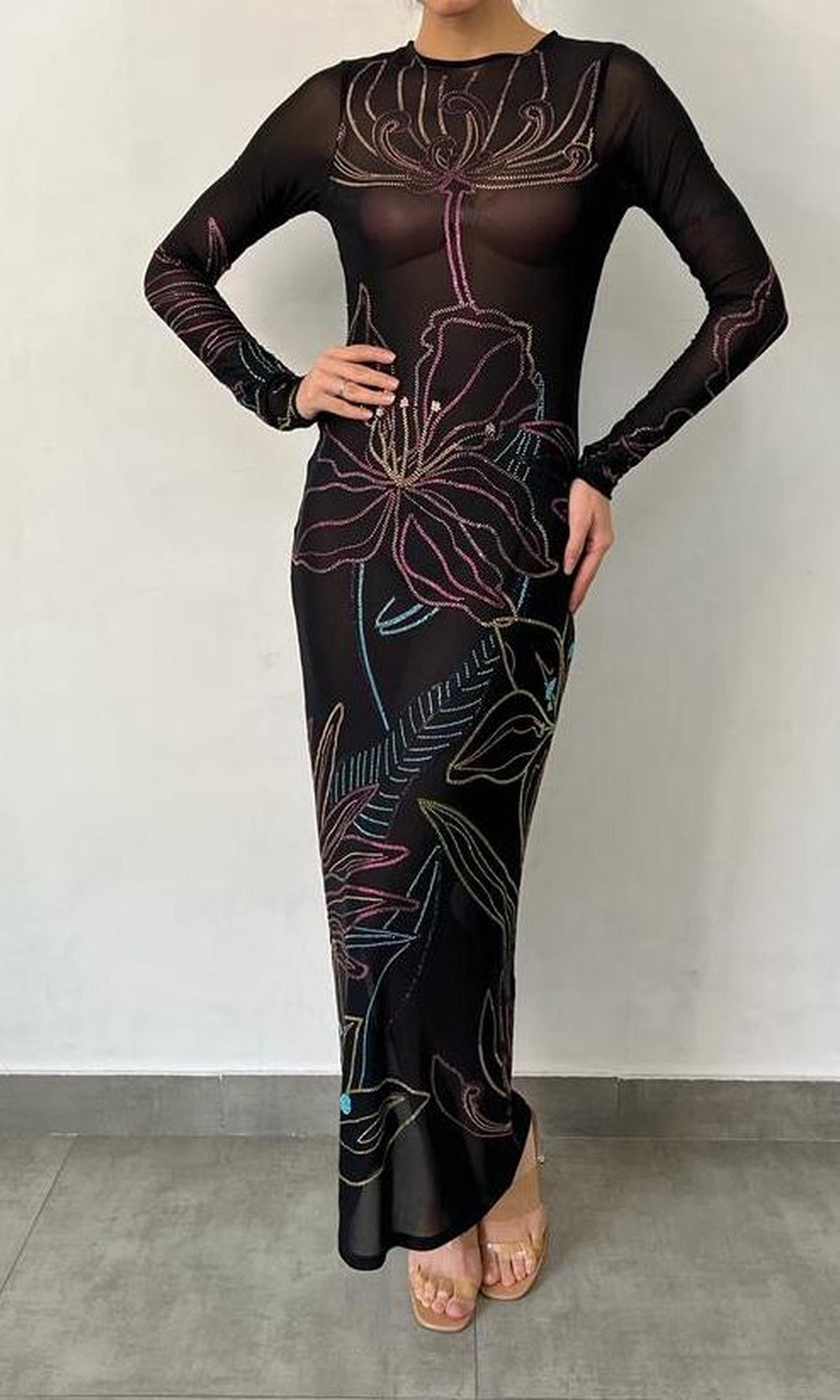 Womens | Chris Nylon Powermesh Long Dress | Black