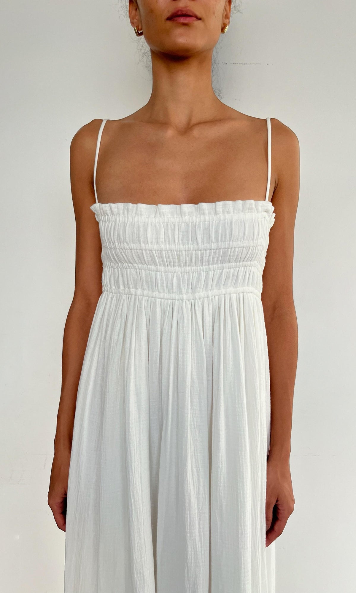 Womens | Eli Cotton Double Cloth Gauze Maxi Dress With Smocking | White