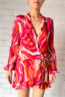 V-Neck Viscose Crepe Short Dress | Multi