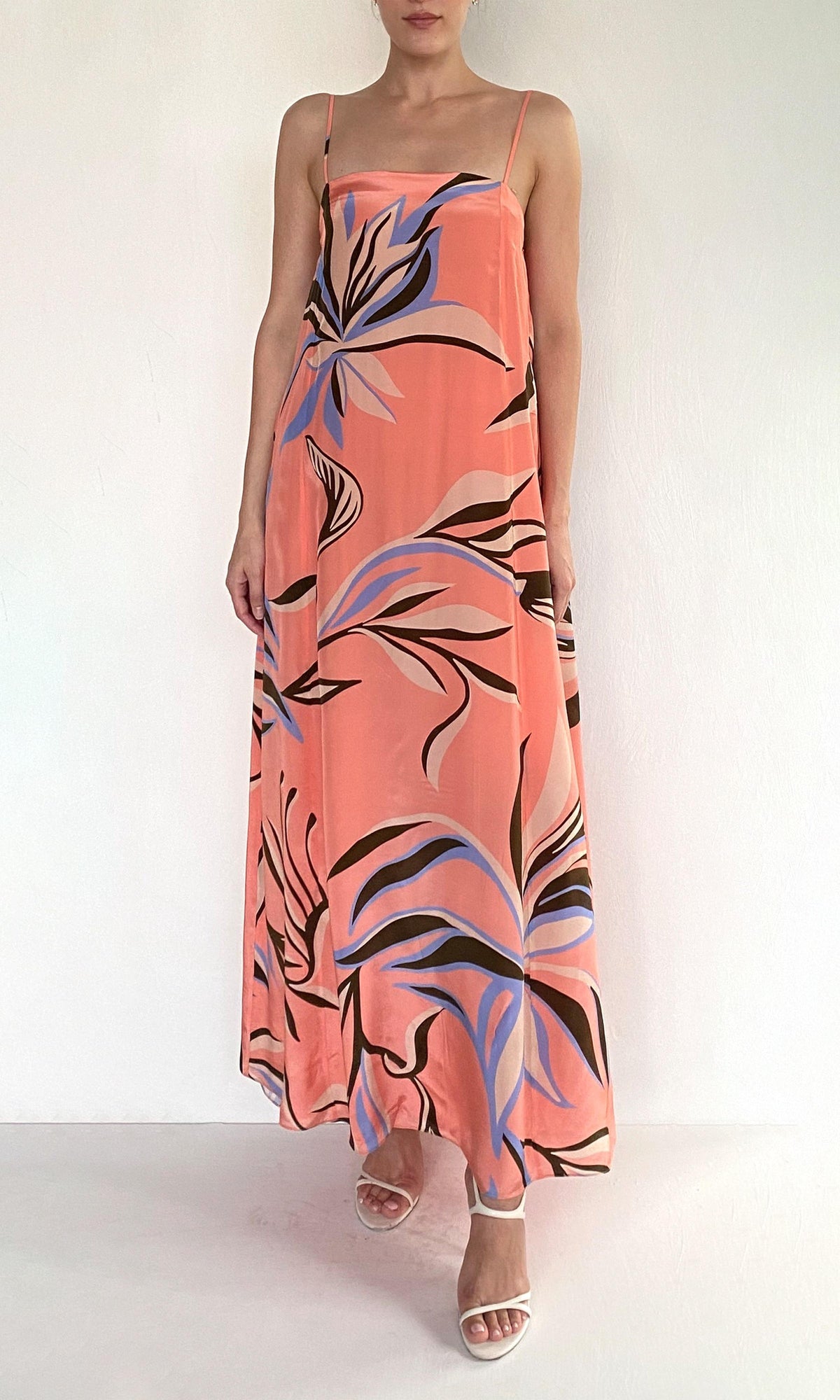 Rococo Sand | Fern Natural Crepe Strappy Maxi Dress | Pink