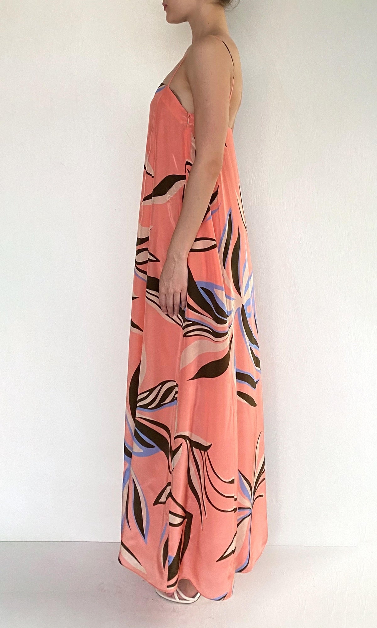 Rococo Sand | Fern Natural Crepe Strappy Maxi Dress | Pink
