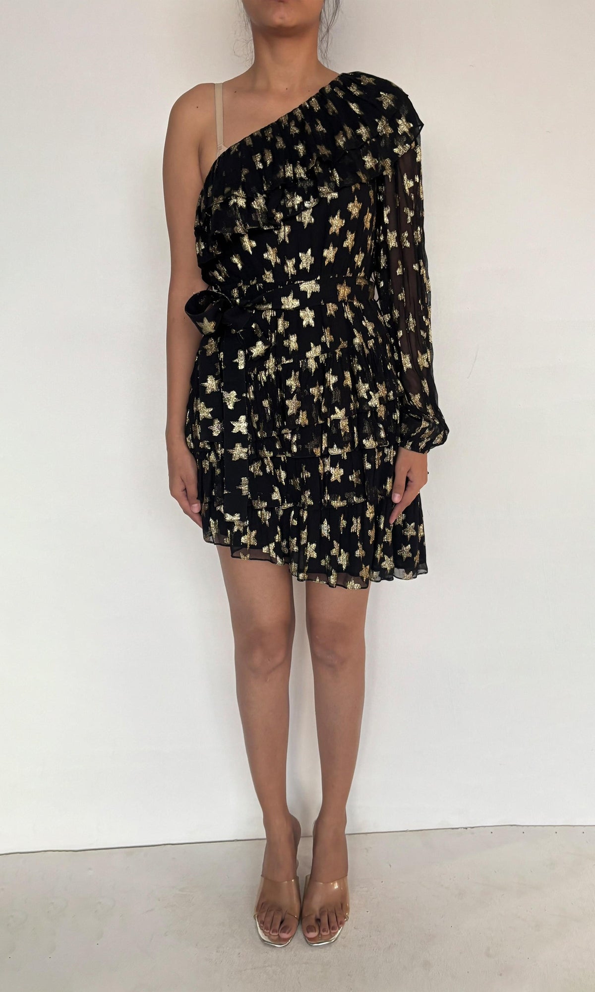 Womens | Inv Viscose Georgtte Star Lurex Short Dress | Black