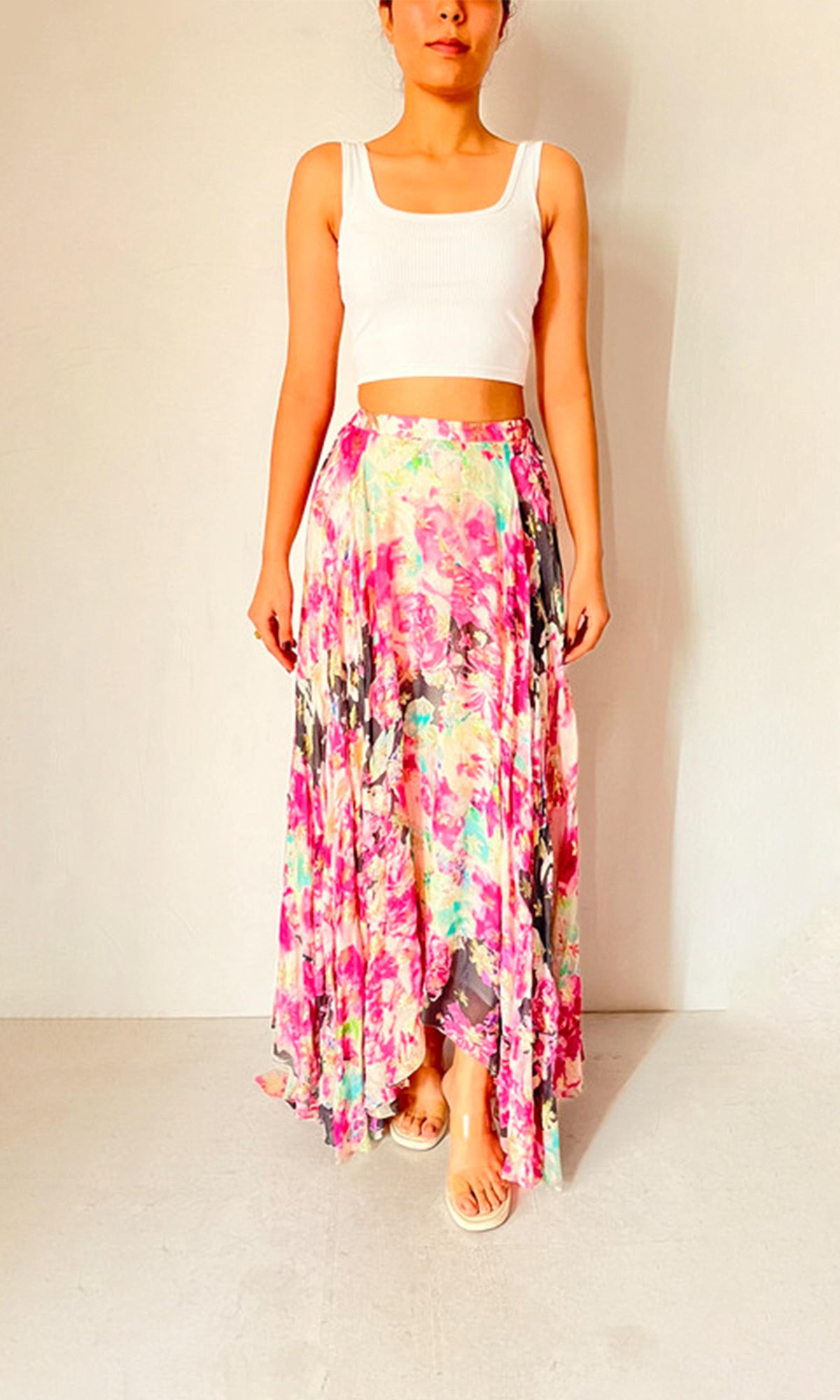 Rococo Sand | Inv Viscose Georgtte Floral Lurex Long Skirt | Multi