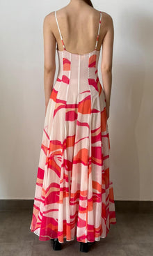 Womens | Inv Poly Chiffion Abstract Print Long Dress | Pink/White