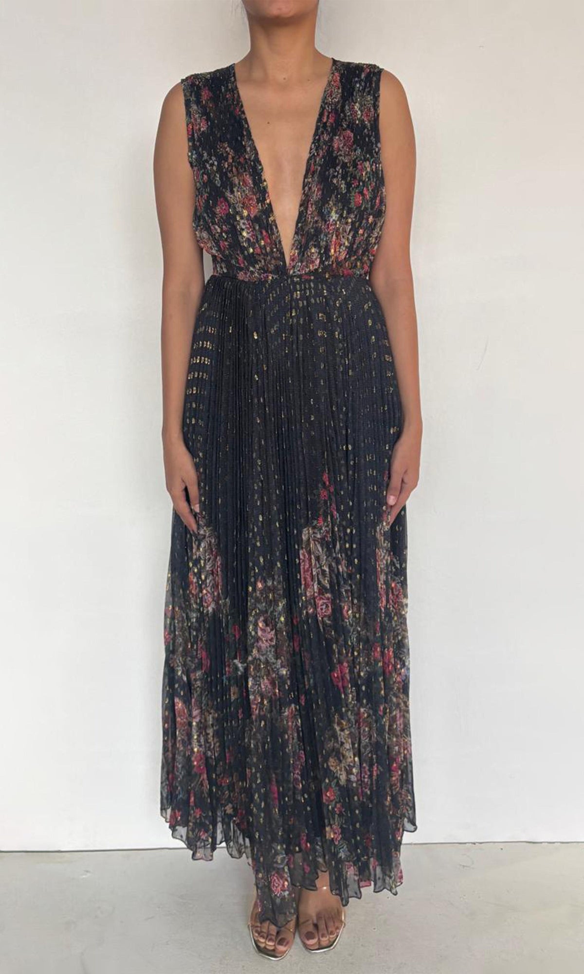 Womens | Inv Viscose Chiffon Long Dress | Black Multi