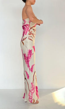Rococo Sand | Inv Viscose Satin Lycra Long Dress | White-Pink
