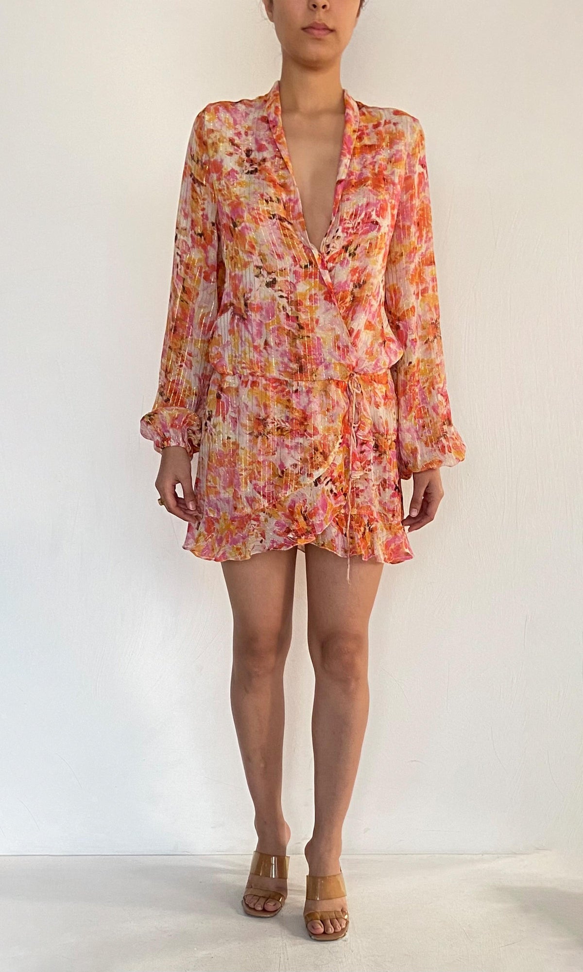 Rococo Sand | Inv Viscose Georgtte Lurex Short Dress | Orange