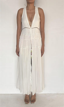 Womens | Inv Viscose Georgtte Deep V-Neck Sleeveless Maxi Dress | White