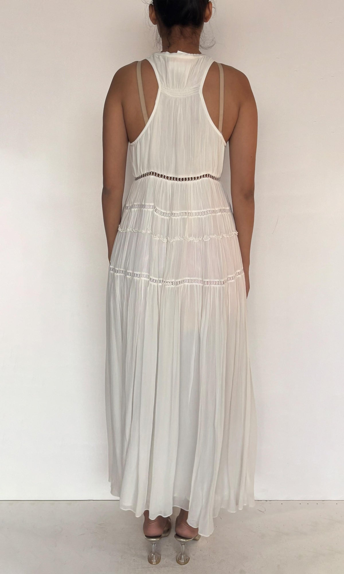 Womens | Inv Viscose Georgtte Deep V-Neck Sleeveless Maxi Dress | White