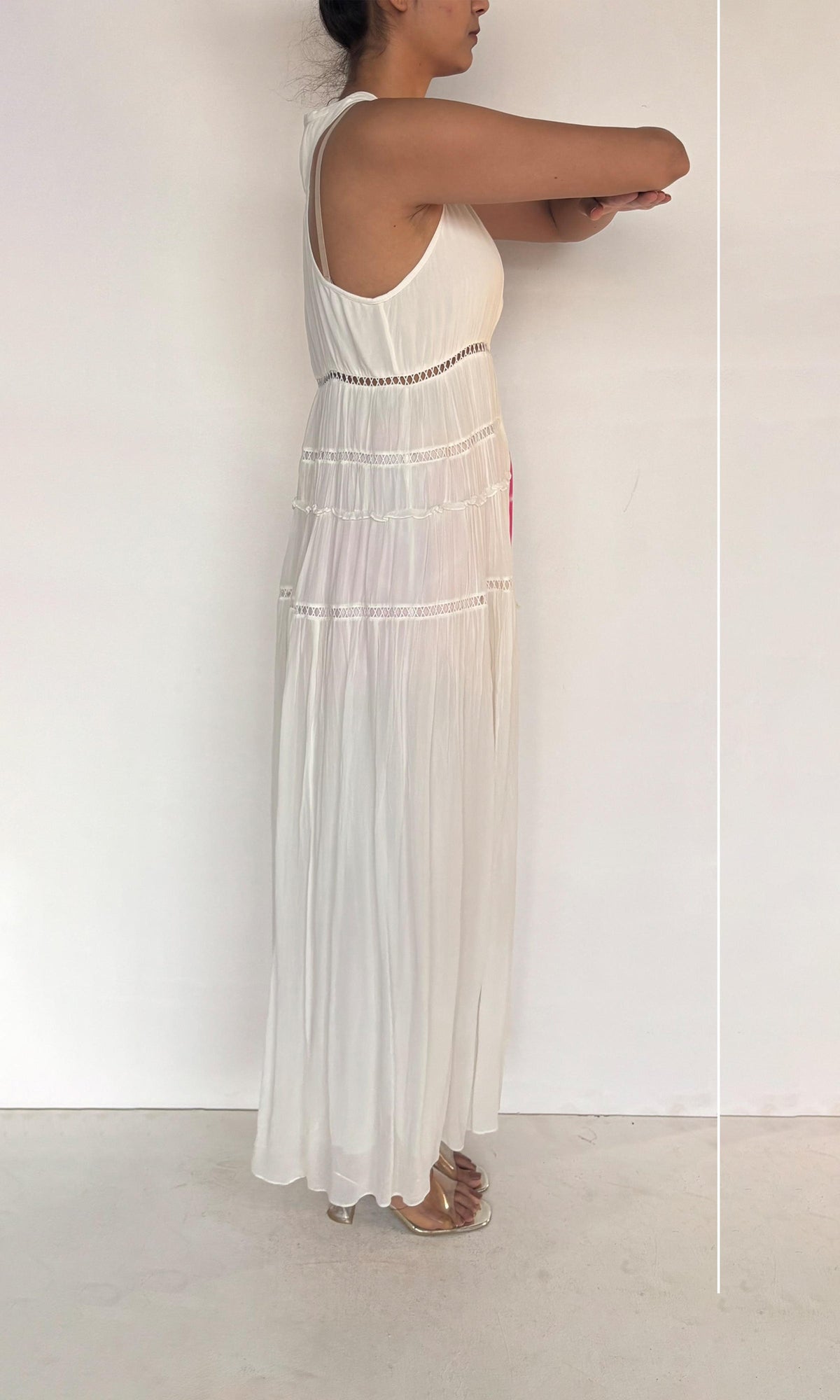 Womens | Inv Viscose Georgtte Deep V-Neck Sleeveless Maxi Dress | White