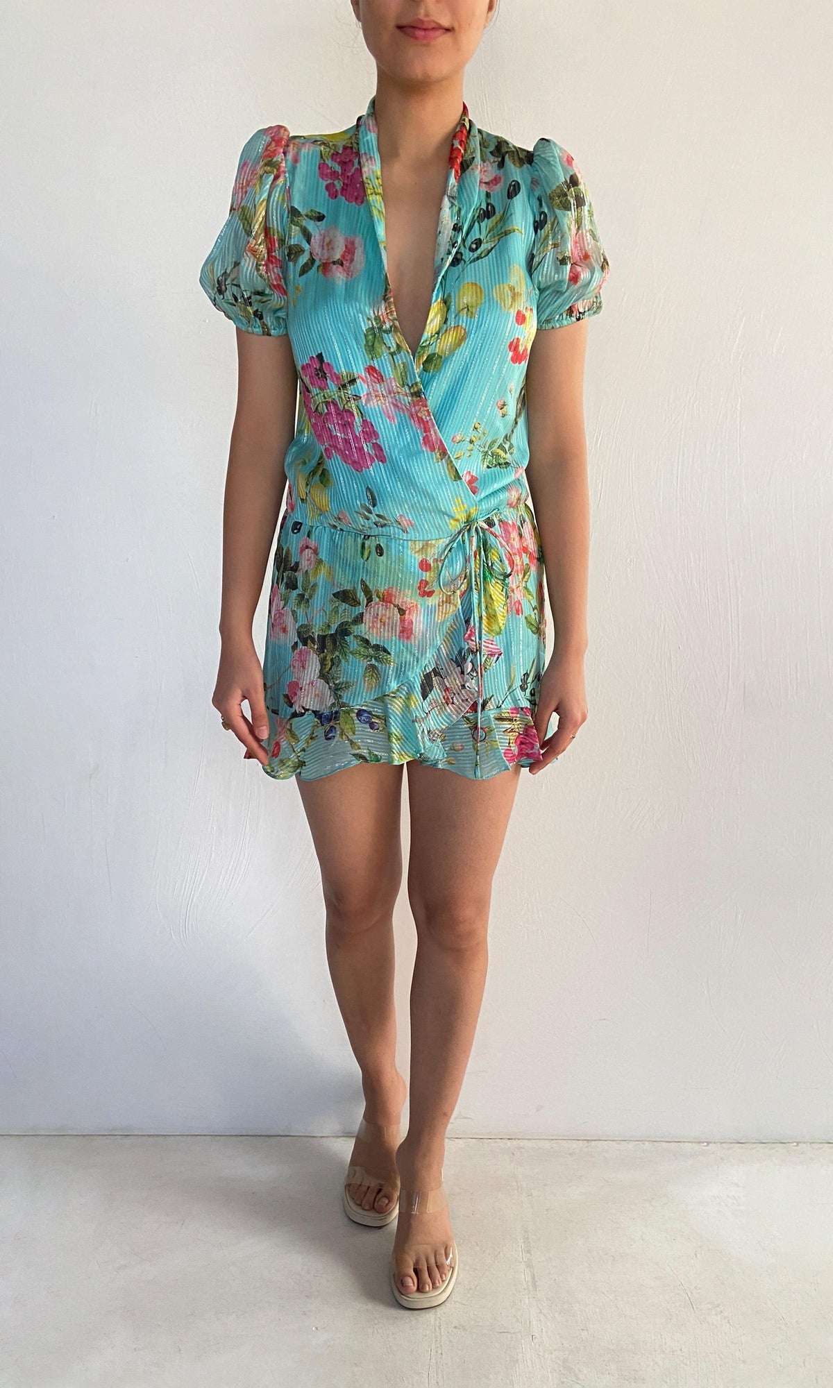 Rococo Sand | Inv Viscose Satin Stripes Short Dress | Blue