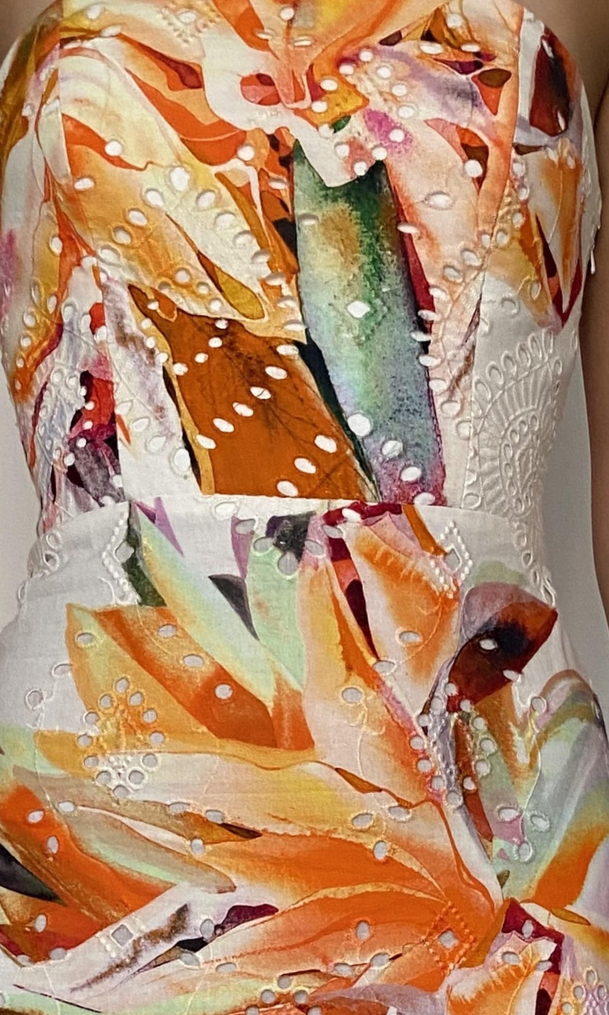 Rococo Sand | Jill Cotton Schiffli Printed Schiffly Midi Dress | White Multi