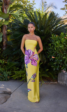 Womens | Juri Polyester Satin Lycra Long Dress | Yellow Purple