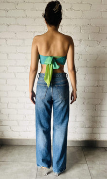 Rococo Sand | Kiki Viscose Crinkle Chiffon Bandeau | Blue Green