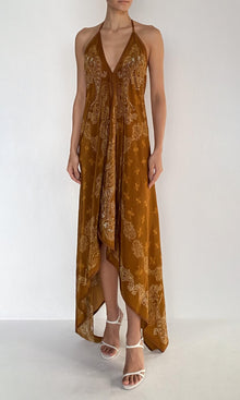 Rococo Sand | Kira Viscose Natural Crepe High-Low Handkerchief Dress | Brown