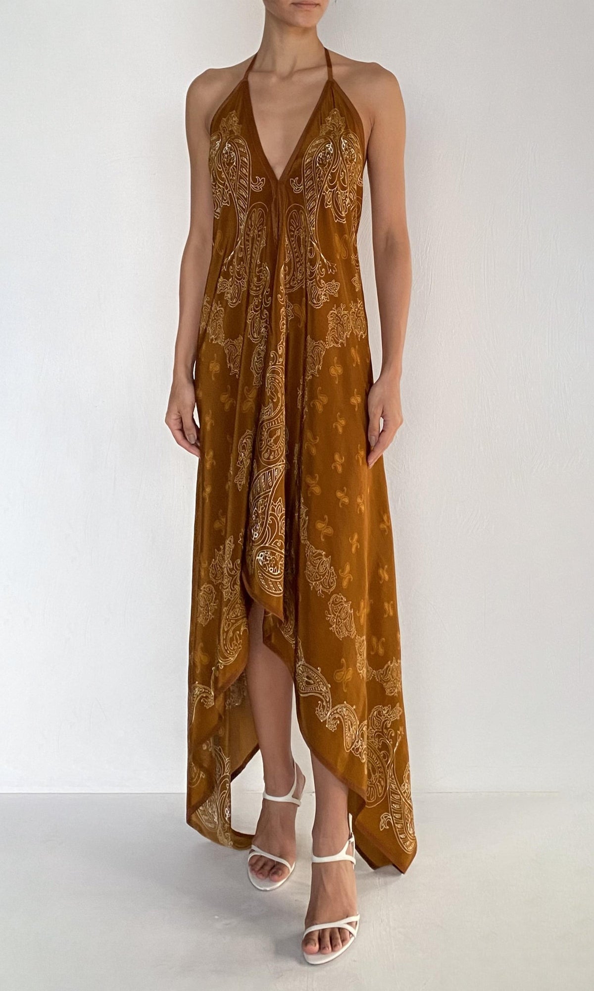 Rococo Sand | Kira Viscose Natural Crepe High-Low Handkerchief Dress | Brown