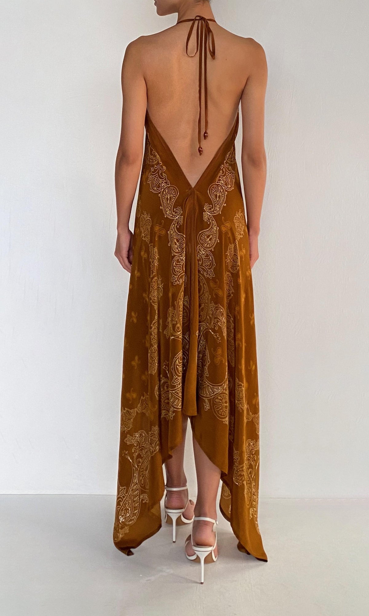 Rococo Sand | Kira Viscose Natural Crepe High-Low Handkerchief Dress | Brown