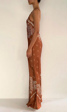Womens | Kira Polyester Double Satin Bias Halter Maxi Dress | Brown