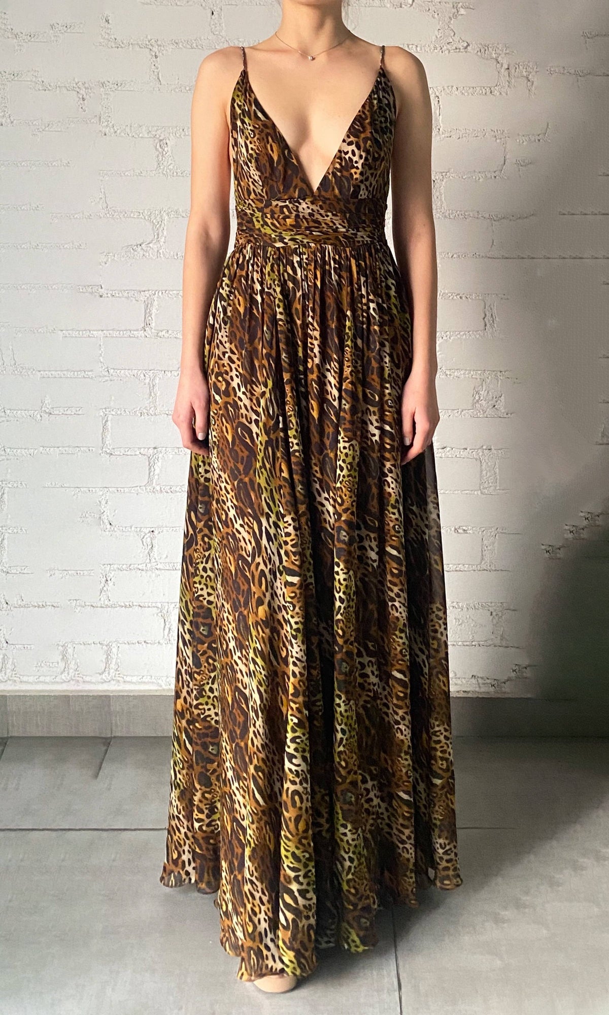 Womens | Kye Viscose Flat Chiffon Sleeveless High Low Maxi Dress | Black Brown Multi