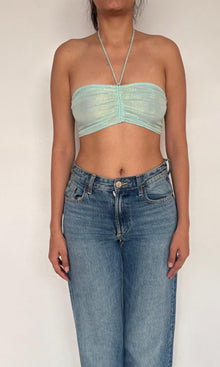 Rococo Sand | Lara Viscose Georgtte Lurex Bandeau | Aqua