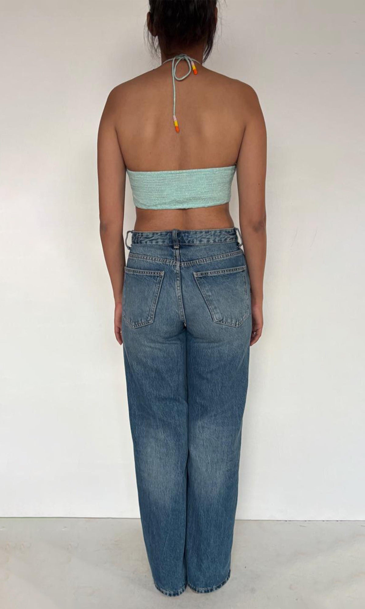 Rococo Sand | Lara Viscose Georgtte Lurex Bandeau | Aqua