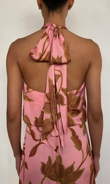 Womens | Mae Polyester Satin Lycra Halter Jumpsuit With Back Sash Tie | Peach