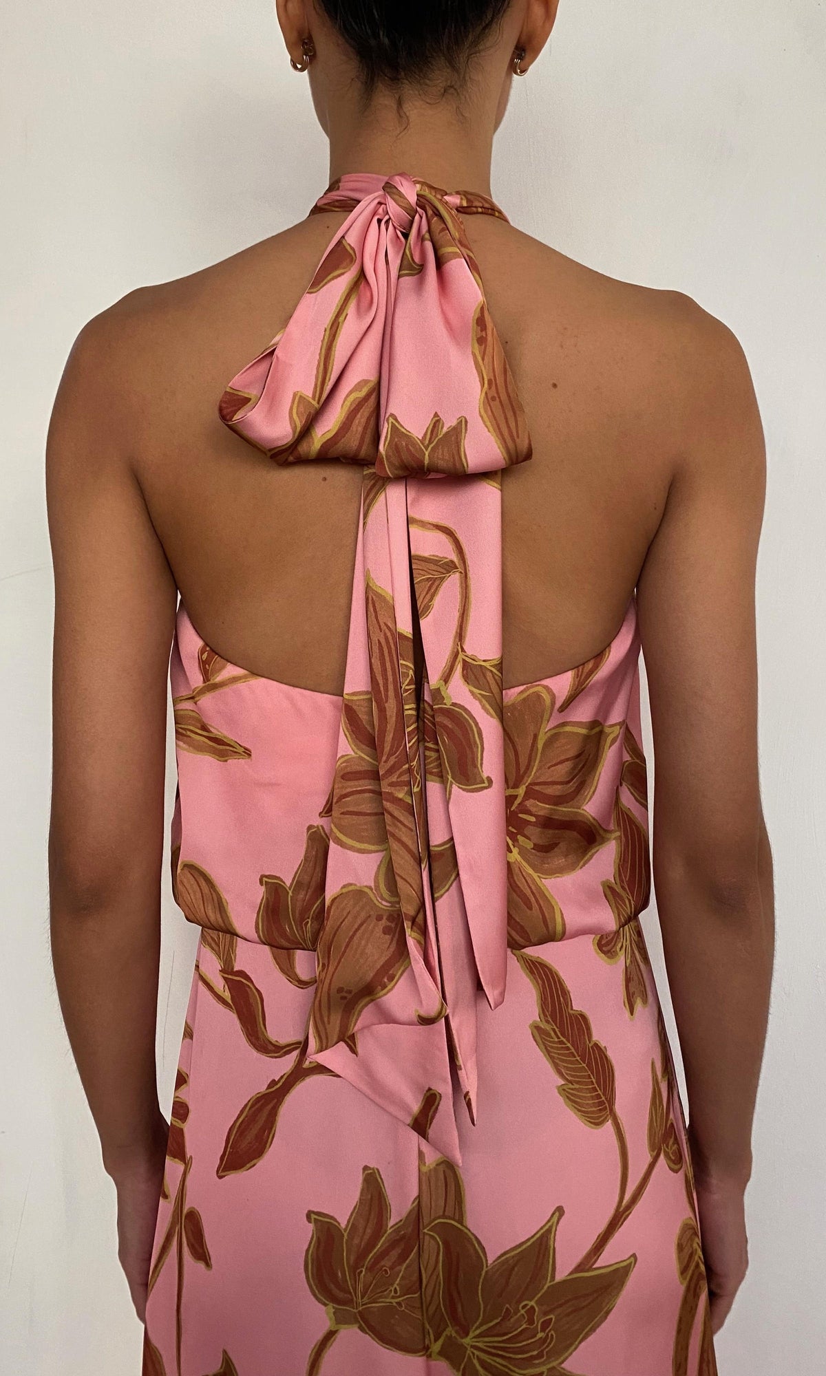 Womens | Mae Polyester Satin Lycra Halter Jumpsuit With Back Sash Tie | Peach
