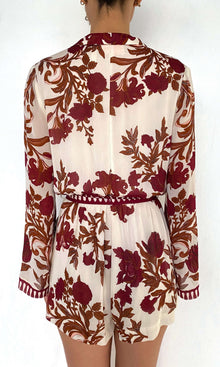 Womens | Maia Viscose Crinkle Chiffon Romper | Ivory Burgundy