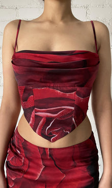 Womens | Naia Viscose Satin Embellished Corset Top | Black Red