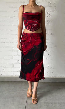 Womens | Naia Viscose Satin Embellished Corset Top | Black Red