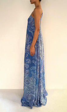 Womens | Navy Viscose Natural Crepe One Shoulder Maxi Dress | Light Blue